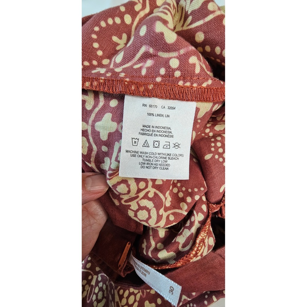 Free People 100% Linen Wide Leg Batik Print Culottes Red Cream Size 30 - Picture 6 of 7